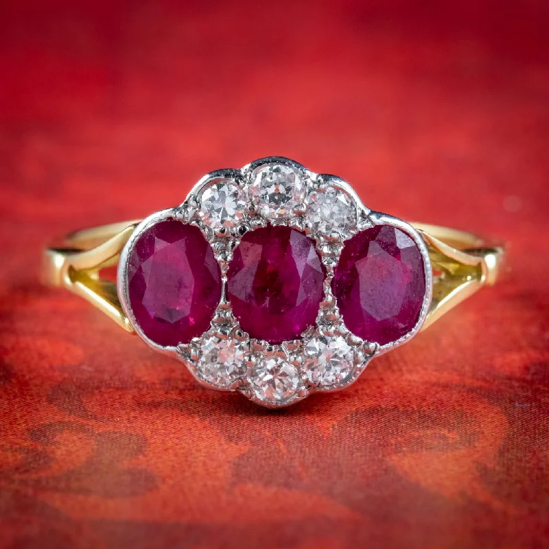 ladies-marquise-cut-sapphire-rings-Edwardian Style Ruby Diamond Cluster Ring 18ct Gold 1.25ct Of Ruby