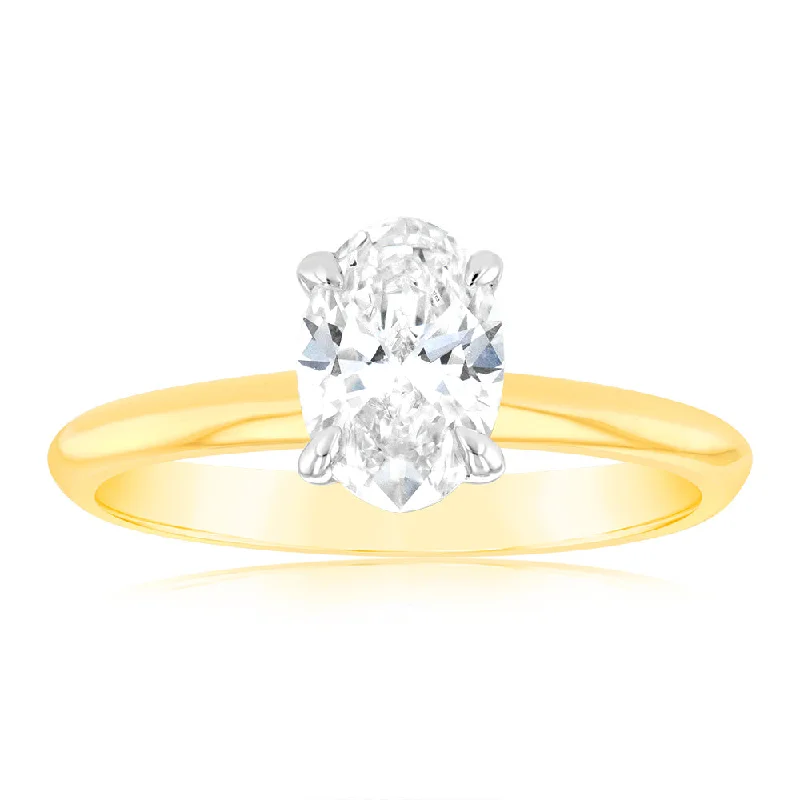 engagement-white-gold-vintage-ring-Luminesce Lab Grown 1 Carat Certified Oval Engagement Ring in 18ct Yellow Gold