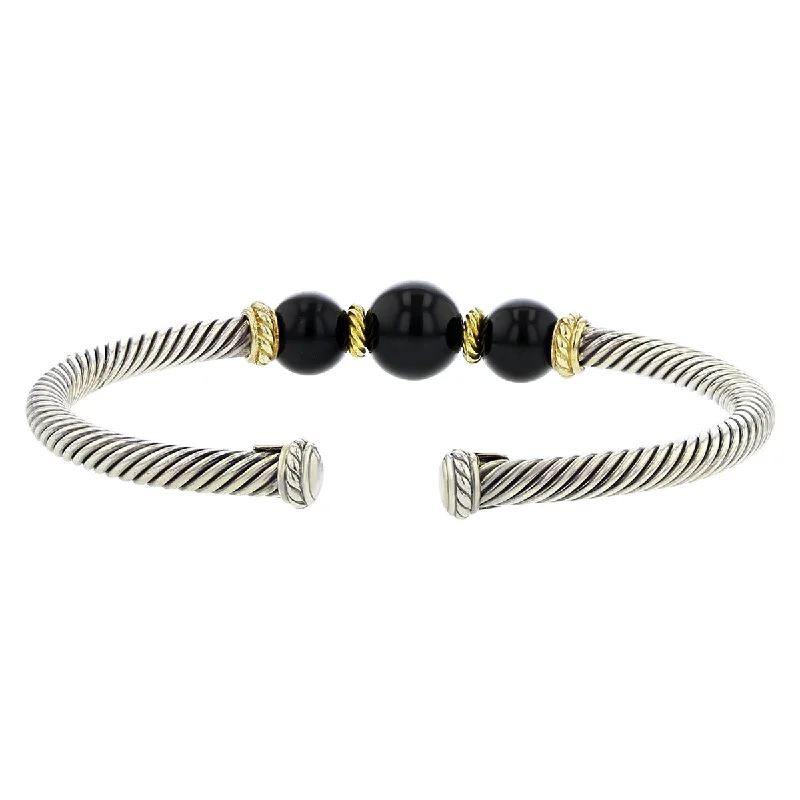 Ladies bracelets for vision vibes -David Yurman Cable Cuff Bracelet with 3 Black Onyx Beads