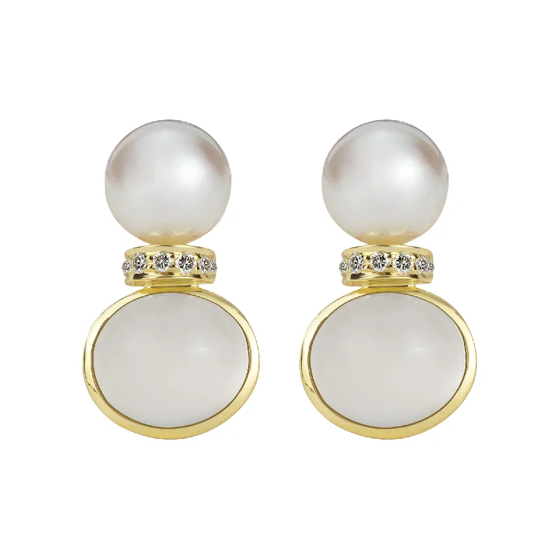 ladies-unique-diamond-earrings-Earrings - South Sea Pearl, Moonstone And Diamond (2345F)