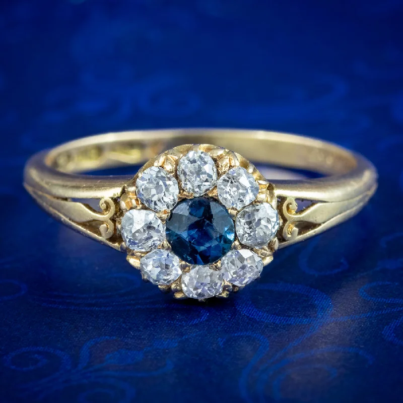 ladies-minimalist-emerald-rings-Antique Victorian Sapphire Diamond Cluster Ring 0.25ct Sapphire