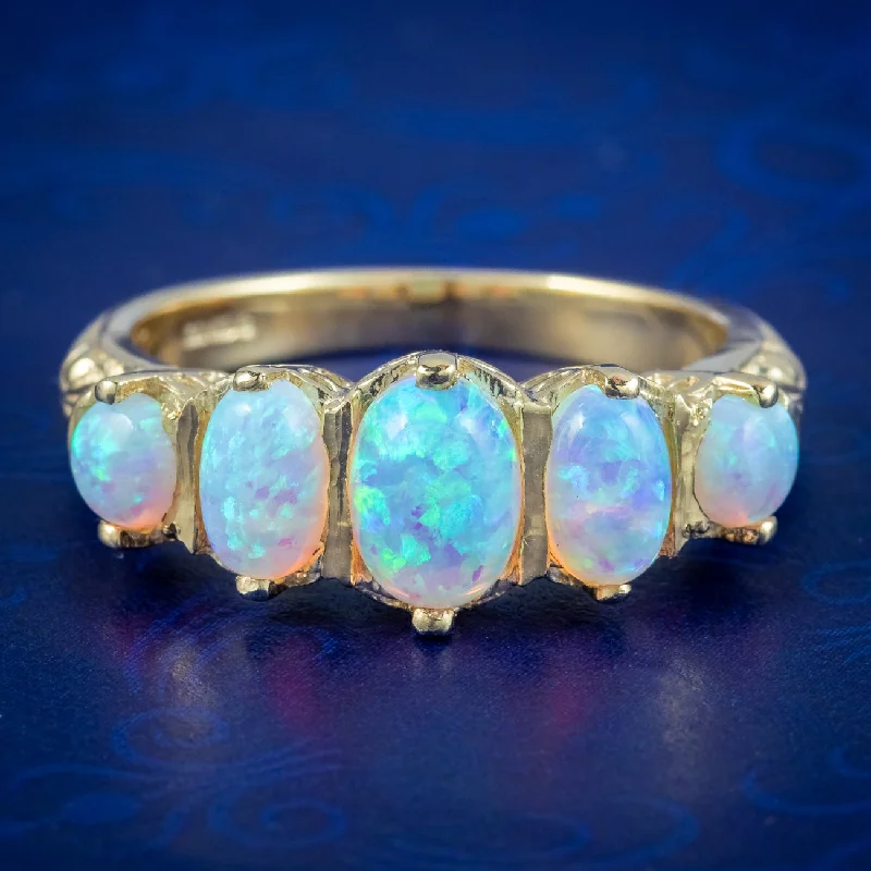 ladies-minimalist-emerald-rings-Victorian Style Opal Five Stone Ring