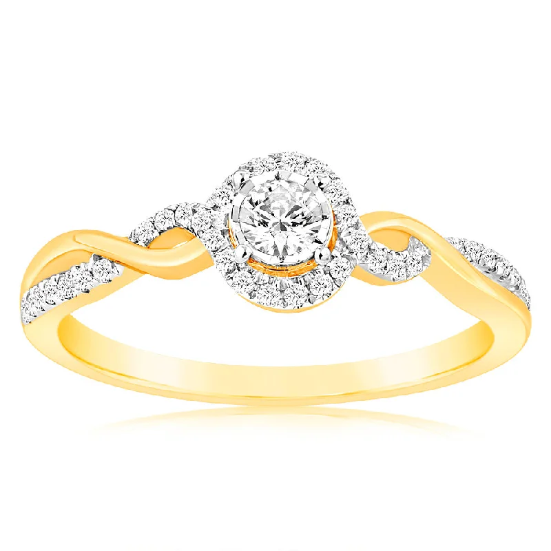 engagement-gold-pave-ring-Luminesce Lab Grown 9ct Yellow Gold 11 Brilliant Cut Diamonds Engagement Ring