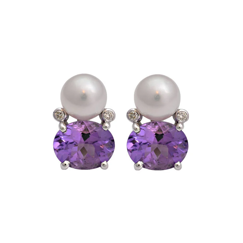 ladies-artisan-pearl-earrings-Earrings-Amethyst, South Sea Pearl and Diamond