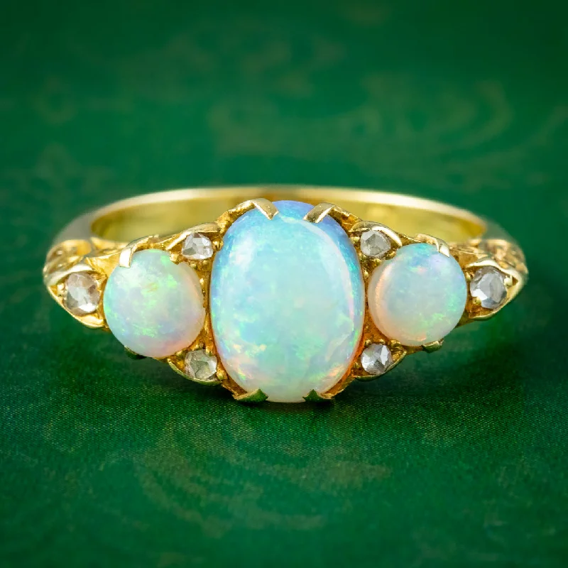 ladies-elegant-platinum-rings-Antique Edwardian Opal Diamond Ring 2.5ct Of Opal