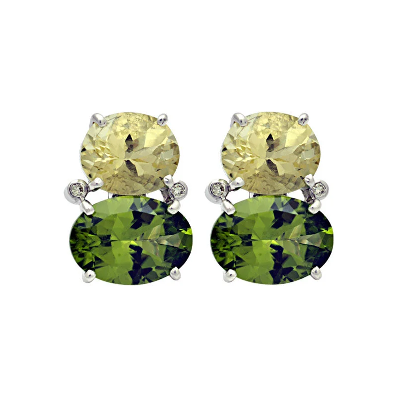 ladies-vintage-diamond-earrings-Earrings-Lemon Quartz, Peridot and Diamond