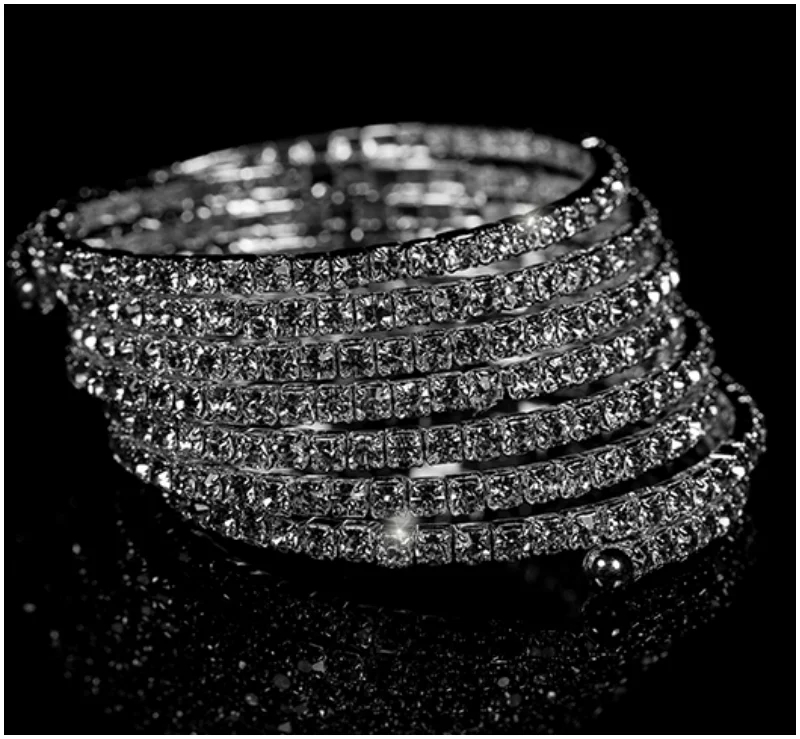 Ladies bracelets for twirlers -Racquel Ten Rows Wrap Cuff Bracelet | Rhinestone