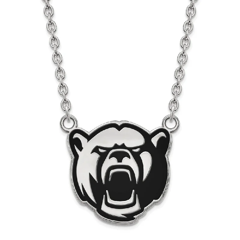 Ladies necklaces with flare charms -Sterling Silver Baylor U Large Enamel Bear Necklace