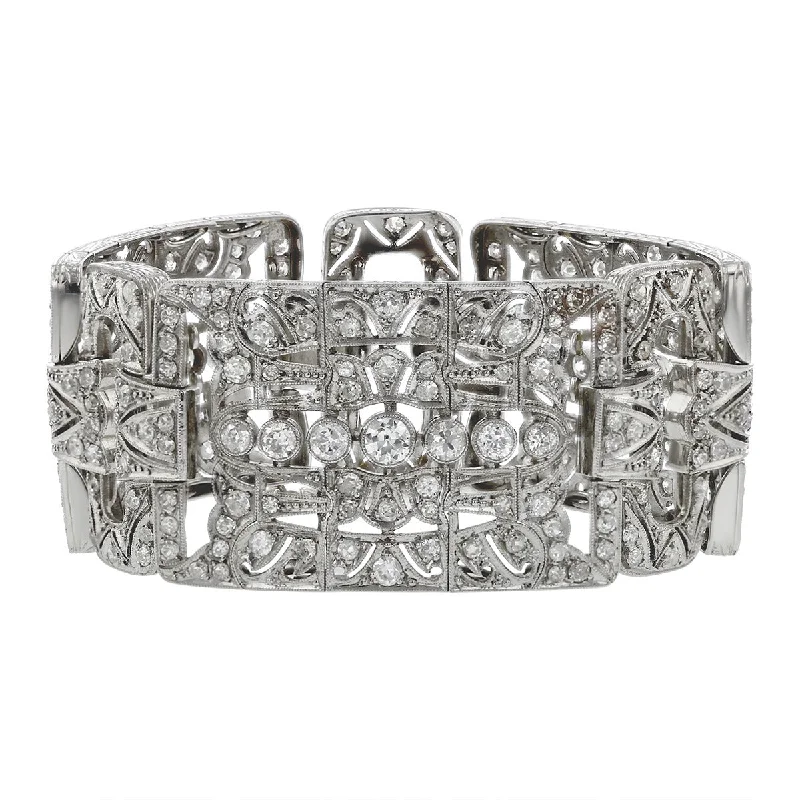 Ladies bracelets for glamorous nights -Art Deco Platinum Diamond Flexible Bracelet