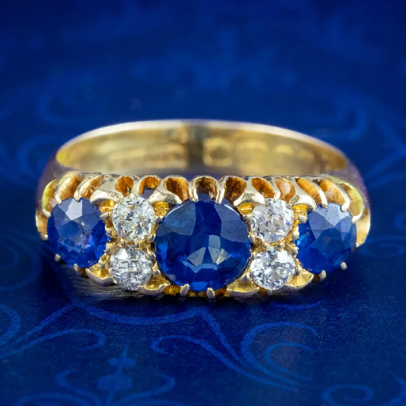 ladies-wedding-rose-gold-rings-Antique Edwardian Sapphire Diamond Ring 1.4ct Sapphire Dated 1904