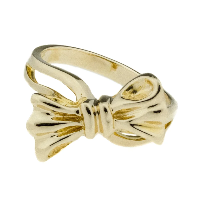 ladies-elegant-gold-rings-Ladies Fashion Bow Gold Ring in 14K Yellow Gold - Size 7