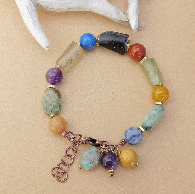 Ladies bracelets with loop symbols -Chakra Gemstone Bracelet