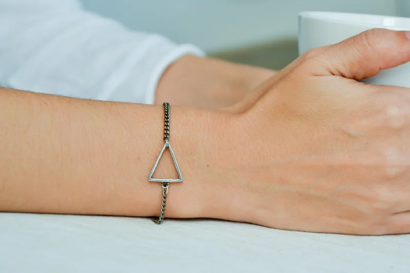 Ladies bracelets with coral rubies -Women bracelet with silver Triangle charm, chain bracelet