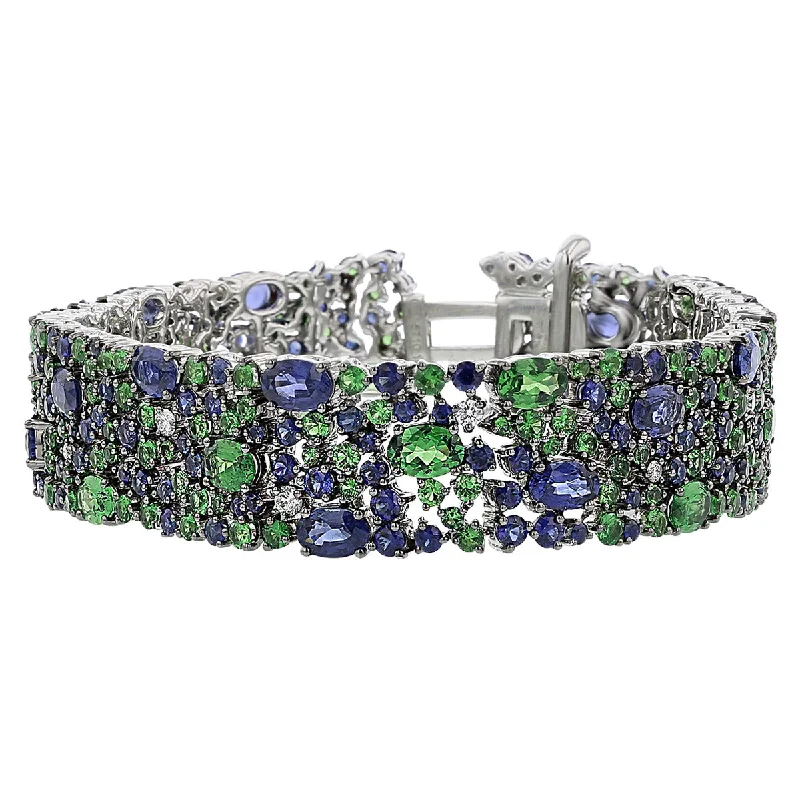 Ladies bracelets for serene days -Blue Sapphire and Tsavorite American Glamour Narrow Bracelet