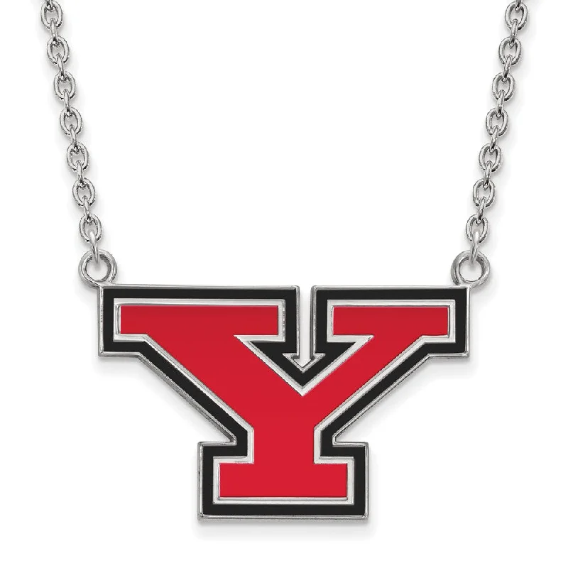 Ladies necklaces for hikers -Sterling Silver Youngstown State Large Enameled 'Y' Necklace, 18 Inch