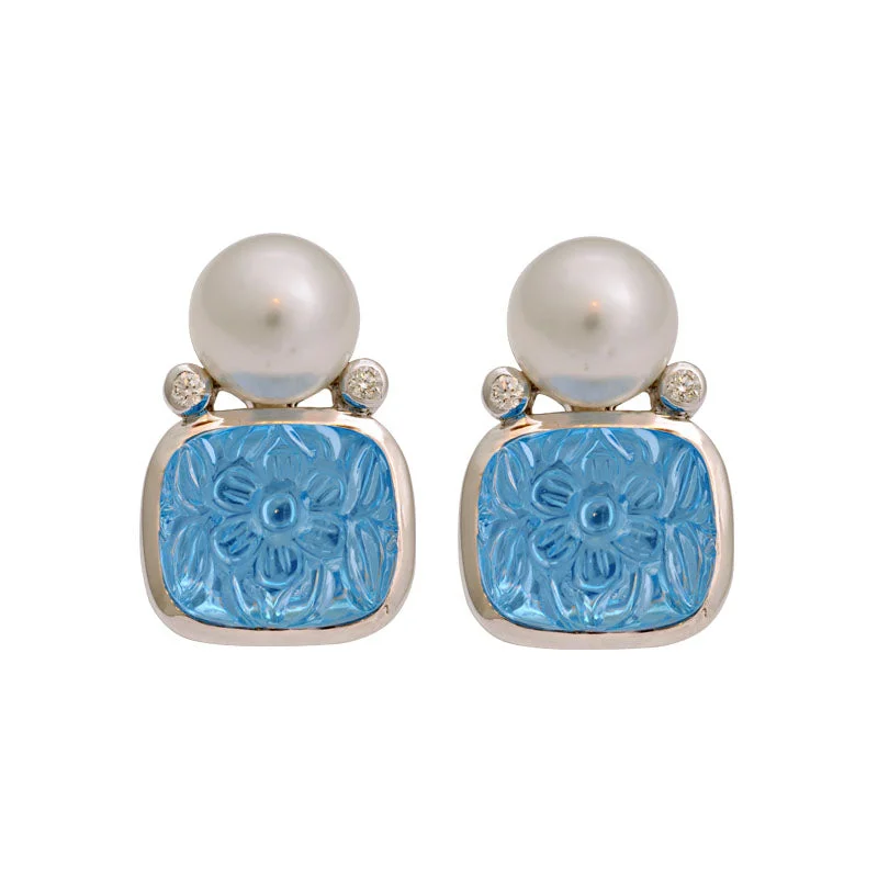 ladies-jacket-gold-earrings-Earrings-Blue Topaz, South Sea Pearl and Diamond