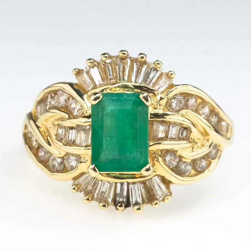 ladies-custom-rose-gold-rings-Natural Emerald and Diamond Fashion Ring in 14K Yellow Gold