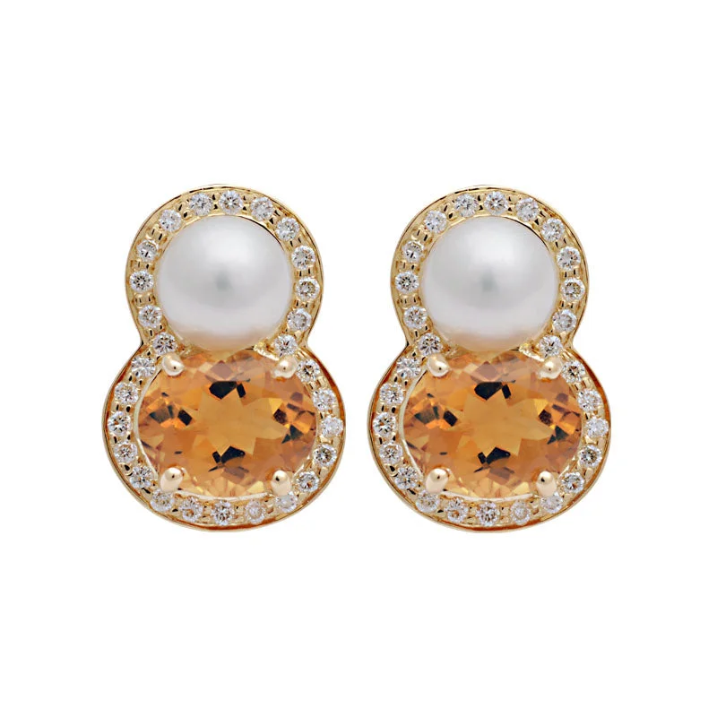 ladies-gift-diamond-earrings-Earrings-Citrine, South Sea Pearl and Diamond