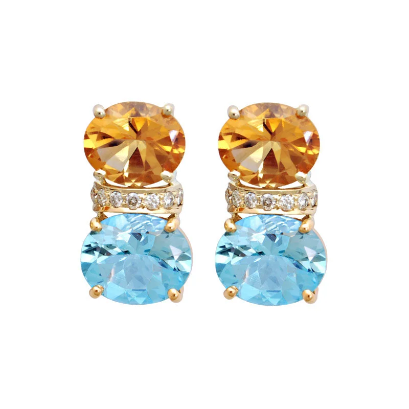 ladies-vintage-gold-earrings-Earrings-Blue Topaz, Citrine and Diamond