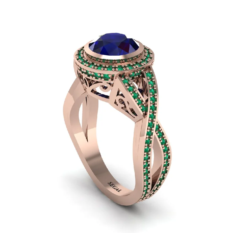 engagement-marquise-cut-rose-gold-ring-Sapphire Filigree Halo Twist Shank Engagement Ring - Wren No. 29