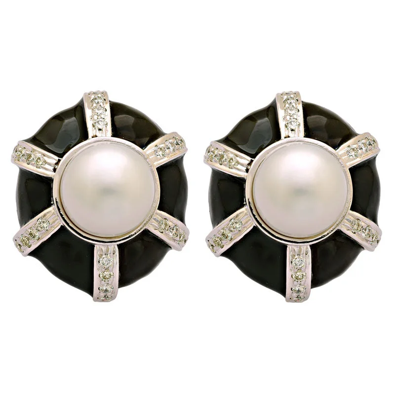 ladies-rustic-diamond-earrings-Earrings-South Sea Pearl and Diamond (Enamel)