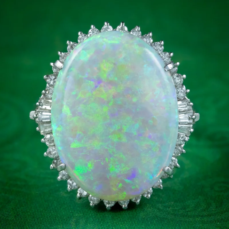 ladies-white-gold-modern-rings-Vintage Opal Diamond Cocktail Ring 8.74ct Natural Opal