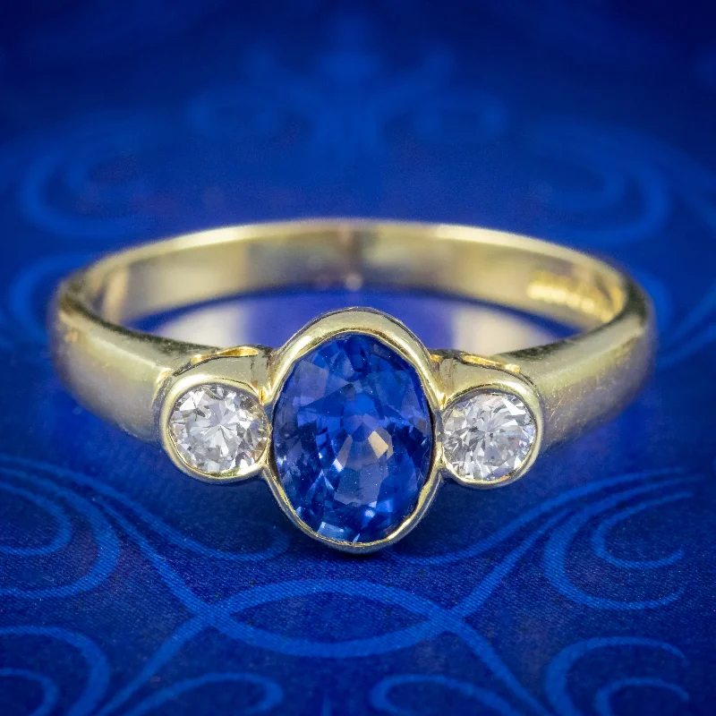 ladies-marquise-cut-sapphire-rings-Edwardian Style Sapphire Diamond Trilogy Ring Dated 1990