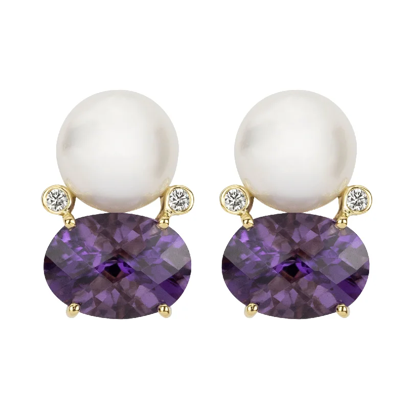 ladies-party-dangle-earrings-Earrings - South Sea Pearl, Amethyst And Diamond (2348B)