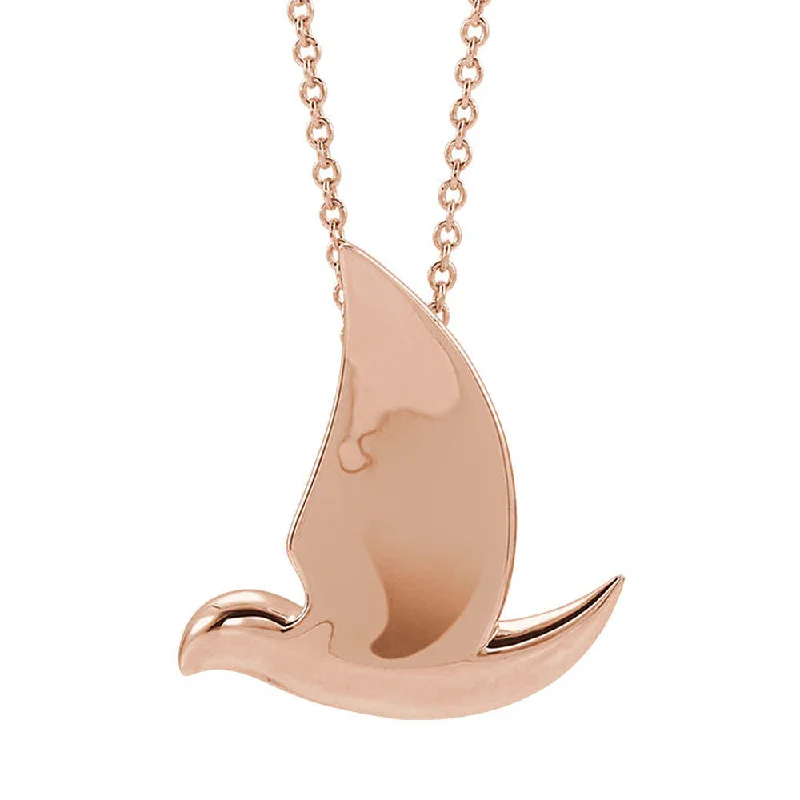 Ladies necklaces light strands -14k Yellow, White or Rose Gold Polished Dove Necklace, 16-18 Inch