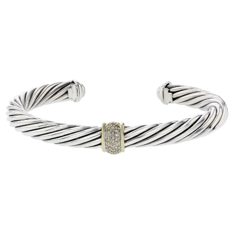 Ladies bracelets for wild vibes -David Yurman Cable Classics Station Bracelet with 18K Yellow Gold and Pave Diamonds