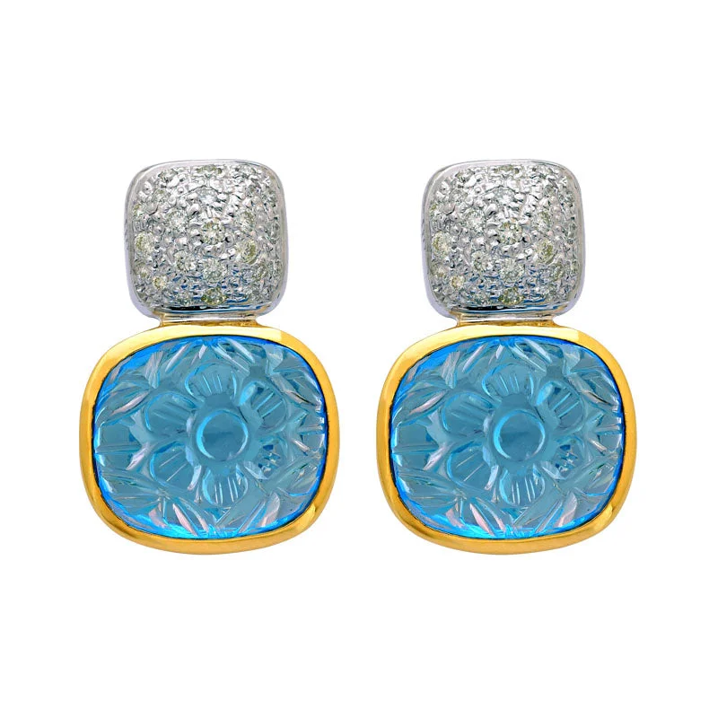 ladies-bohemian-silver-earrings-Earrings-Blue Topaz and Diamond