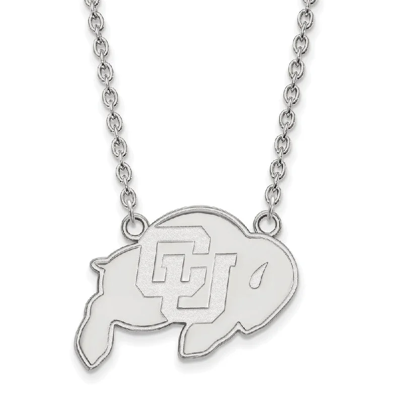 Ladies necklaces for pioneers -14k White Gold U of Colorado Large Buffalo Pendant Necklace