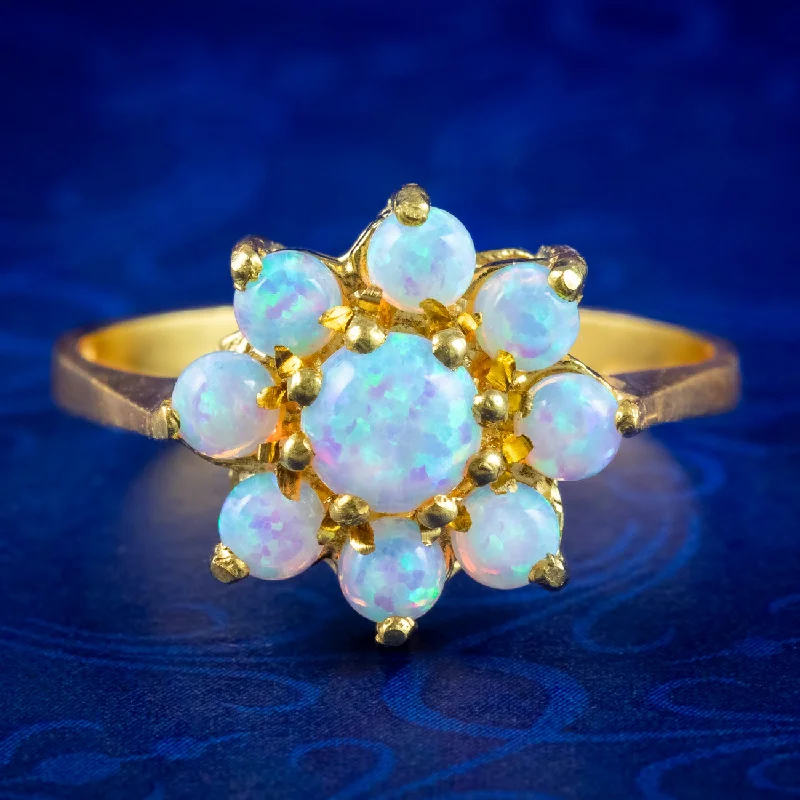 ladies-princess-cut-emerald-rings-Victorian Style Opal Daisy Cluster Ring