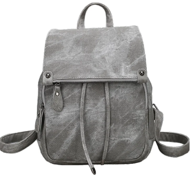 ladies-birthstone-ruby-rings-Chloe Butter Vegan Leather Flap Top Draw String Backpack Gray