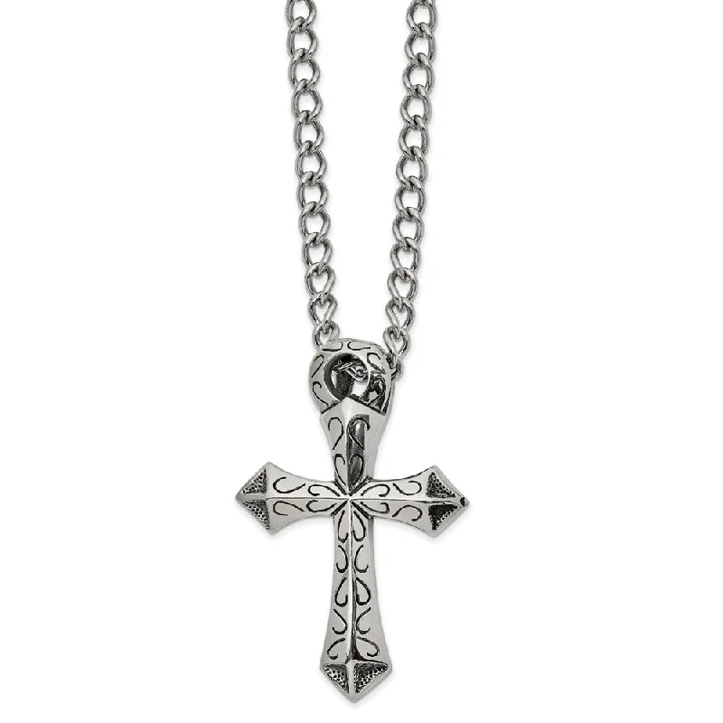 Ladies necklaces stylish chains -Stainless Steel XXL Antiqued Passion Cross Slide Necklace, 24 Inch