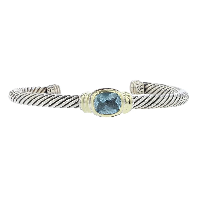 Ladies bracelets retro bands -David Yurman Noblesse Gold and Silver Blue Topaz Cuff Bracelet