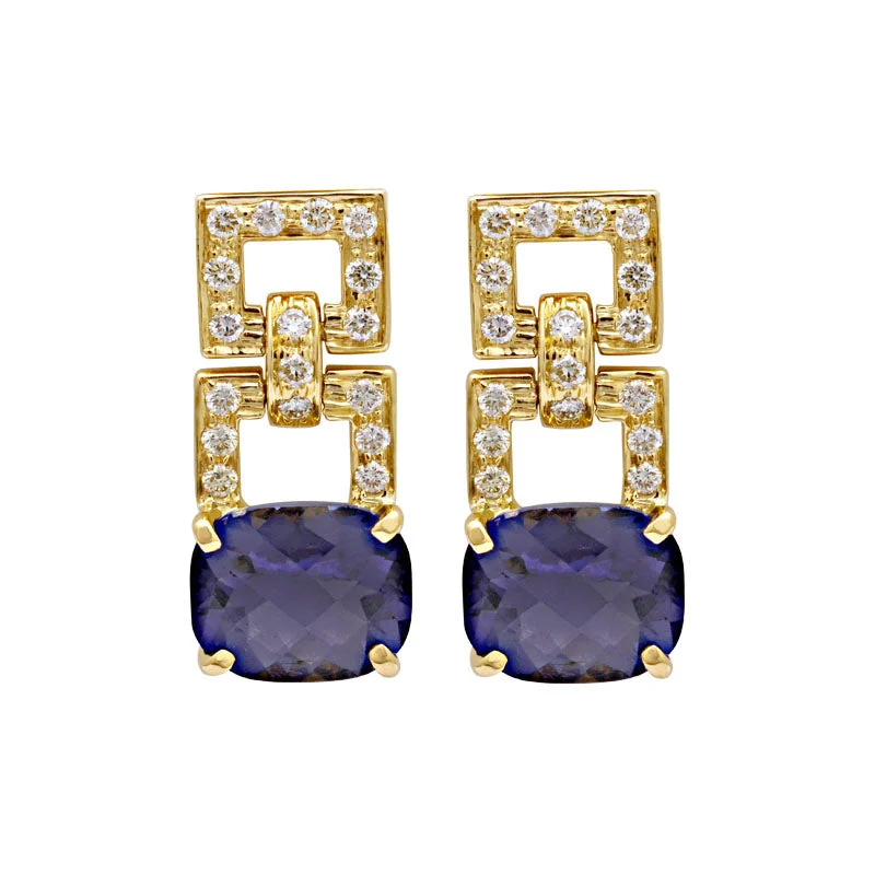 ladies-party-silver-earrings-Earrings-Iolite and Diamond