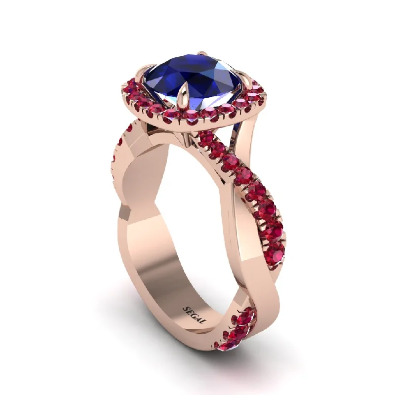 engagement-marquise-cut-platinum-ring-Sapphire Twist Shank Halo Engagement Ring - Cheyenne No. 59