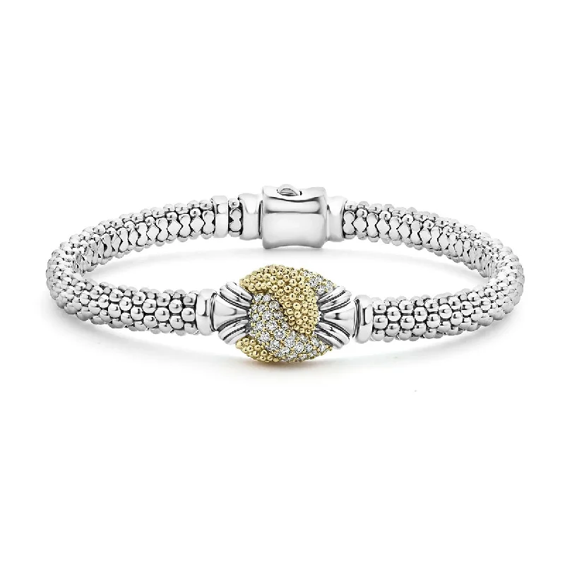 Ladies bracelets modern flair -Caviar Diamond Knot Bracelet