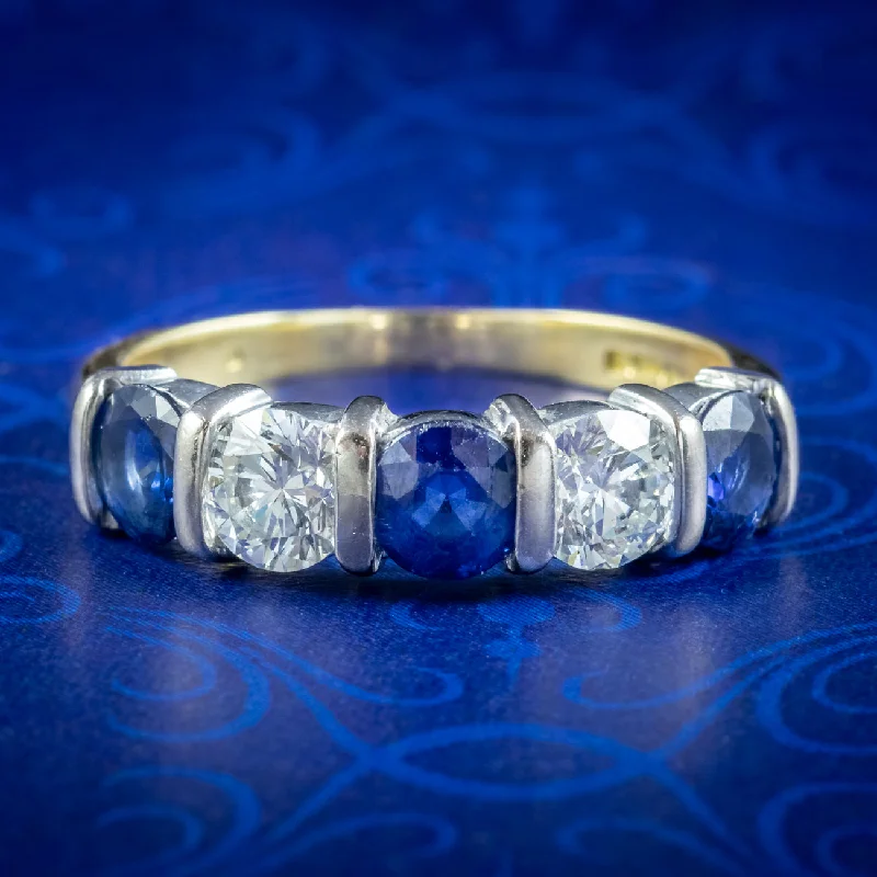 ladies-handmade-diamond-rings-Vintage Sapphire Diamond Half Eternity Ring 0.75ct Of Sapphire