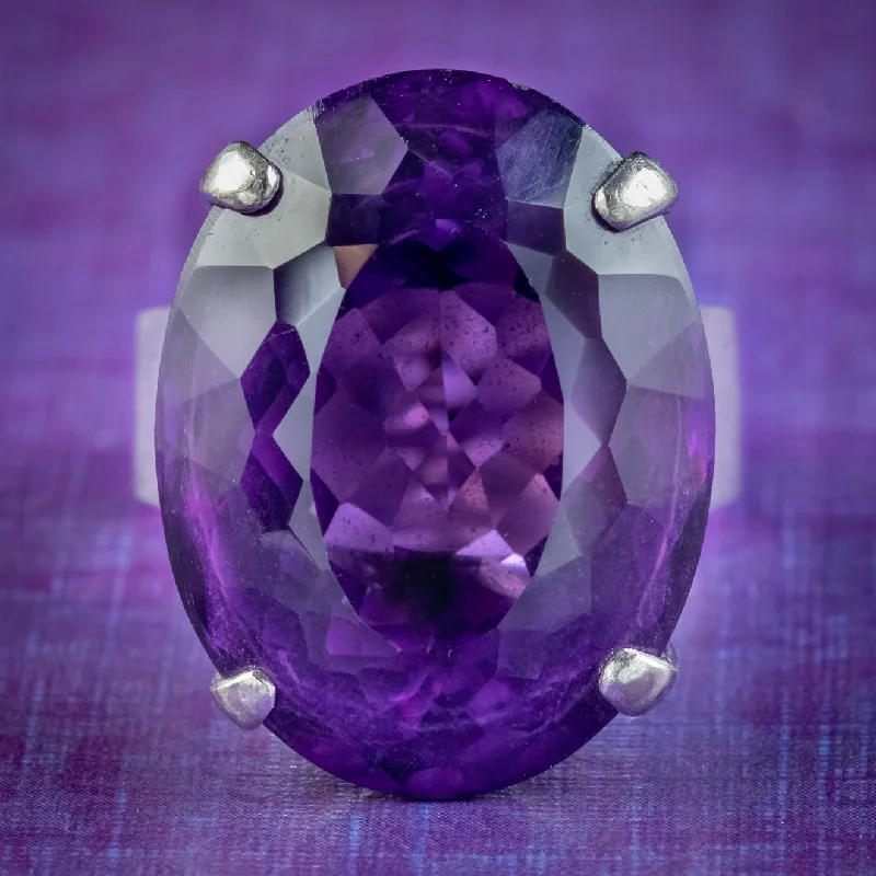 ladies-pear-cut-platinum-rings-Vintage Amethyst Cocktail Ring 20ct Amethyst