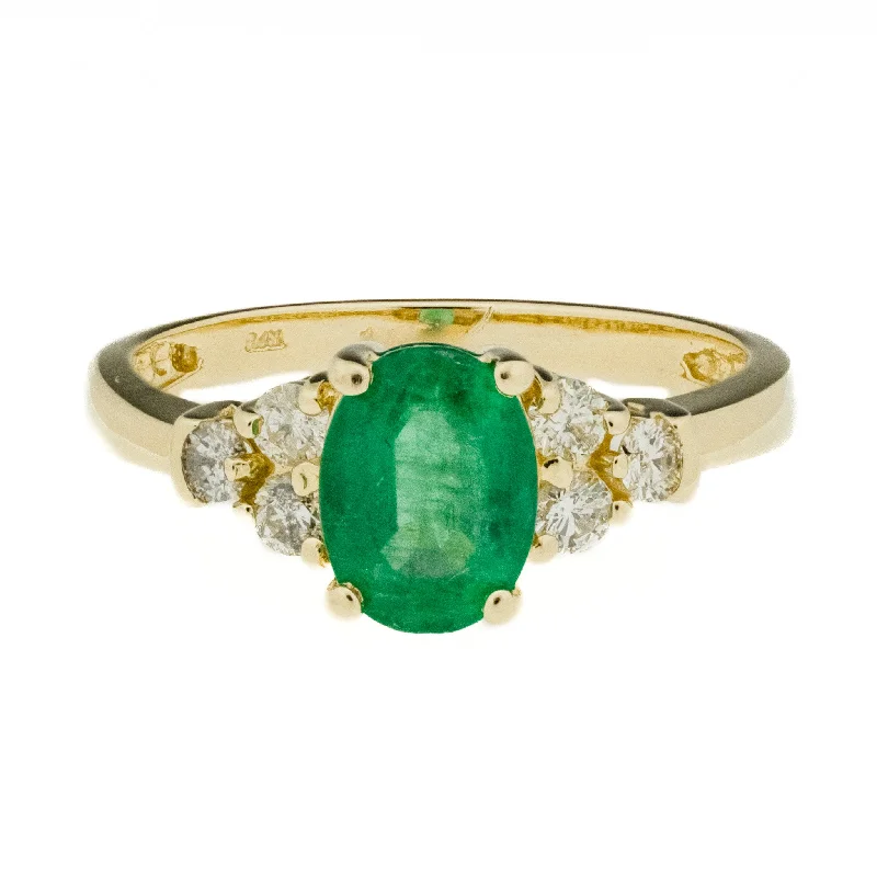 ladies-ruby-unique-rings-0.96ctw Emerald and 0.30ctw Diamond Accented Gemstone Ring in 14K Yellow Gold - Size 6.75