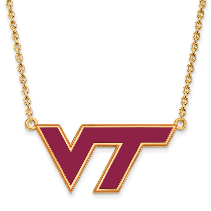 Ladies necklaces with jet onyx -14k Gold Plated Silver Virginia Tech Lg. Enamel Pendant Necklace