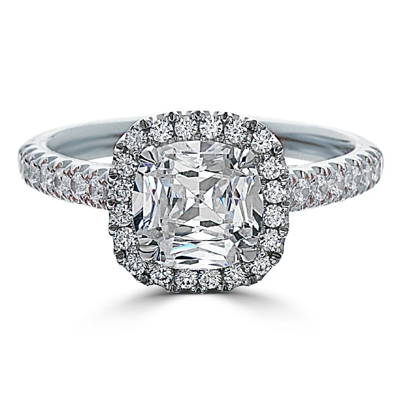 engagement-oval-platinum-ring-Point of Love Square Cushion Forevermark 1 Carat Diamond Halo Engagement Ring