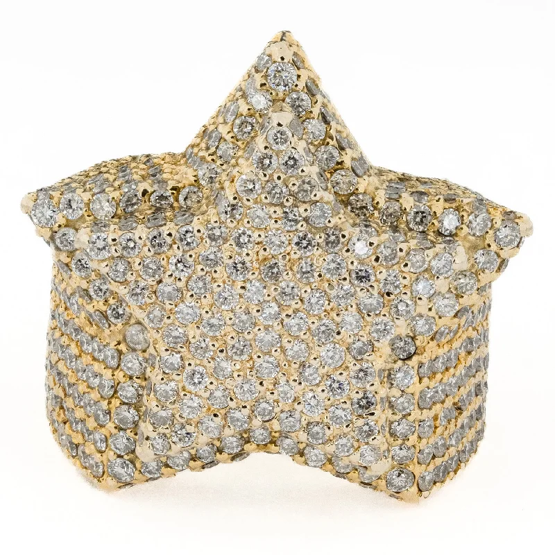 ladies-custom-rose-gold-rings-4.95ctw Diamond Layered Star Shape Solid Ring in 10K Yellow Gold - Size 8.5