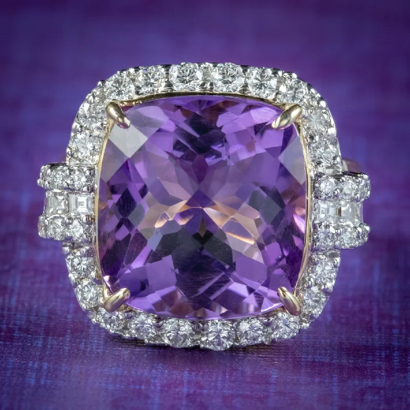 ladies-pear-cut-platinum-rings-Vintage Amethyst Diamond Cocktail Ring 12ct Amethyst