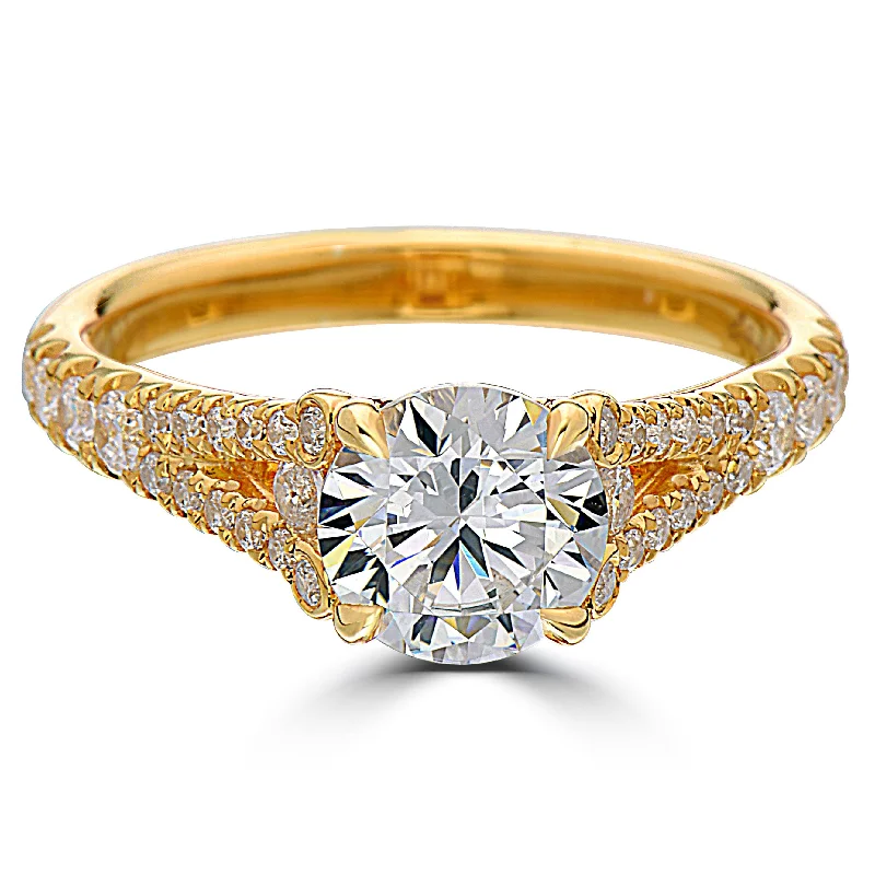 engagement-heart-rose-gold-ring-Point of Love Round Brilliant 1.5 Carat Diamond Split Shank 18K Yellow Gold Engagement Ring