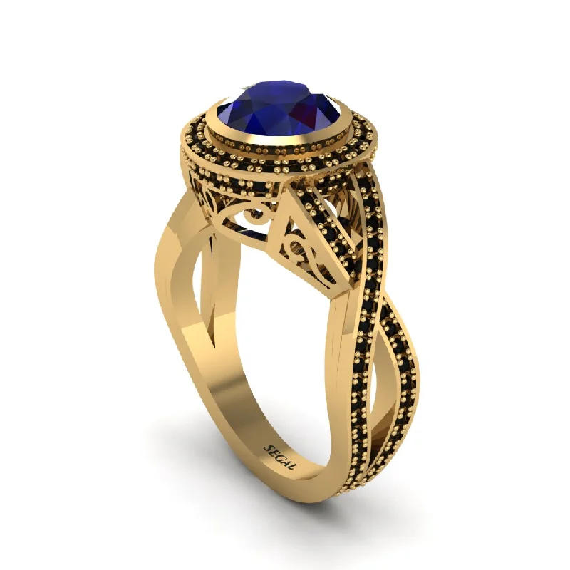 engagement-affordable-rose-gold-ring-Sapphire Filigree Halo Twist Shank Engagement Ring - Wren No. 43