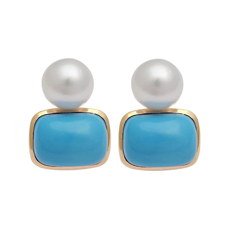 ladies-elegant-gold-earrings-Earrings-Turquoise and South Sea Pearl