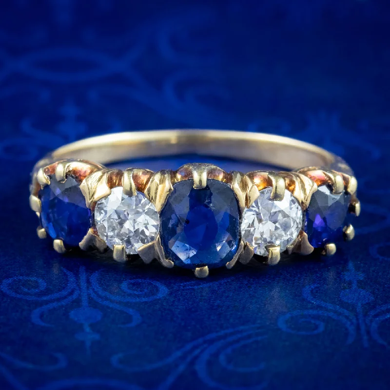 ladies-sapphire-eternity-rings-Antique Edwardian Sapphire Diamond Ring 1.20ct Sapphire